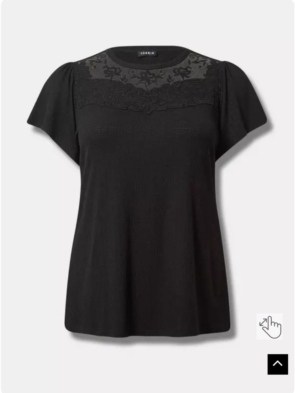 GUC torrid Texture Jersey Crew Neck Flutter Sleeve Crochet Top - Picture 5 of 12